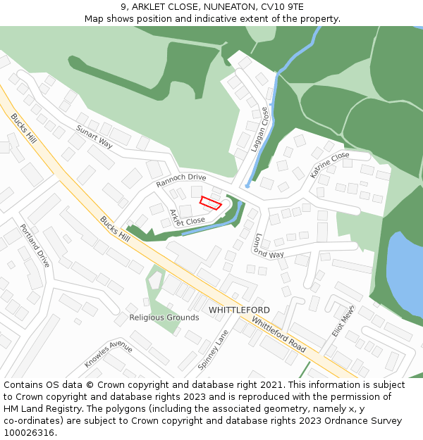 9, ARKLET CLOSE, NUNEATON, CV10 9TE: Location map and indicative extent of plot