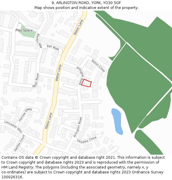 9, ARLINGTON ROAD, YORK, YO30 5GF: Location map and indicative extent of plot