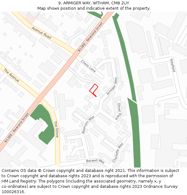 9, ARMIGER WAY, WITHAM, CM8 2UY: Location map and indicative extent of plot