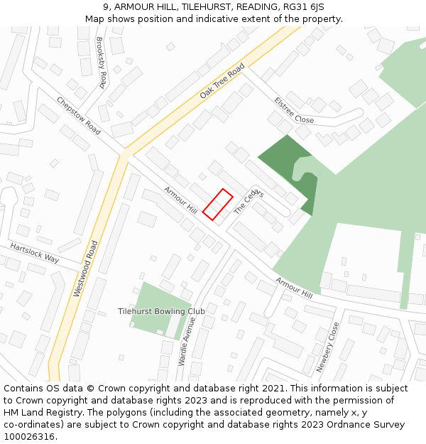 9, ARMOUR HILL, TILEHURST, READING, RG31 6JS: Location map and indicative extent of plot