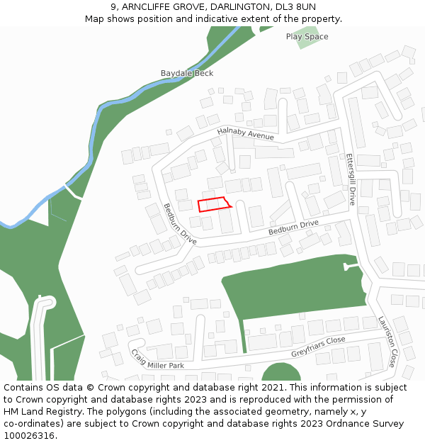 9, ARNCLIFFE GROVE, DARLINGTON, DL3 8UN: Location map and indicative extent of plot