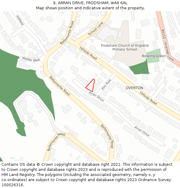 9, ARRAN DRIVE, FRODSHAM, WA6 6AL: Location map and indicative extent of plot