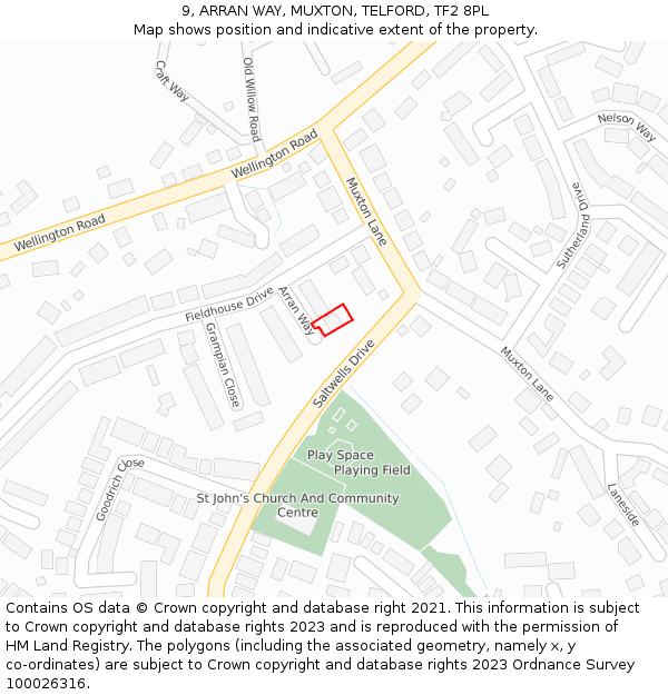 9, ARRAN WAY, MUXTON, TELFORD, TF2 8PL: Location map and indicative extent of plot