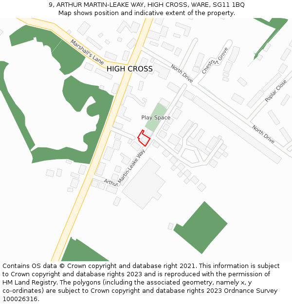 9, ARTHUR MARTIN-LEAKE WAY, HIGH CROSS, WARE, SG11 1BQ: Location map and indicative extent of plot