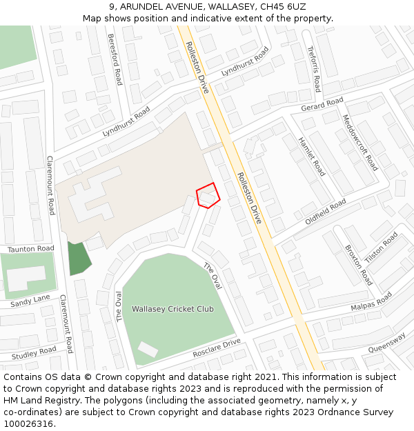 9, ARUNDEL AVENUE, WALLASEY, CH45 6UZ: Location map and indicative extent of plot