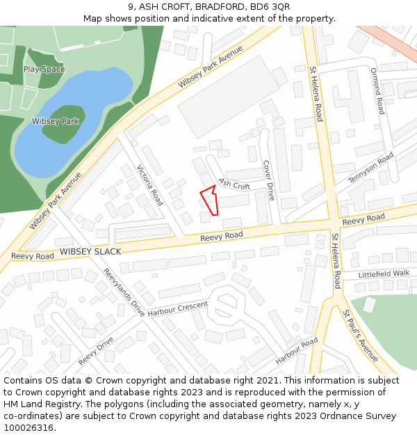 9, ASH CROFT, BRADFORD, BD6 3QR: Location map and indicative extent of plot