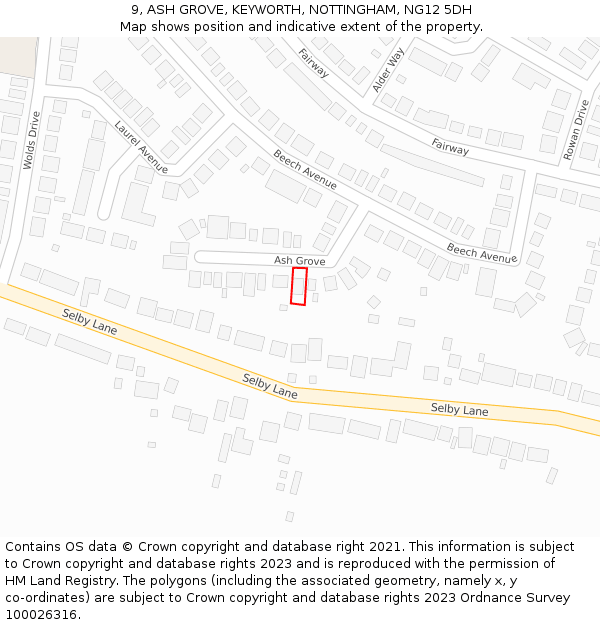 9, ASH GROVE, KEYWORTH, NOTTINGHAM, NG12 5DH: Location map and indicative extent of plot
