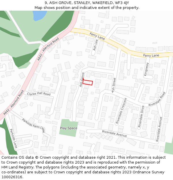 9, ASH GROVE, STANLEY, WAKEFIELD, WF3 4JY: Location map and indicative extent of plot