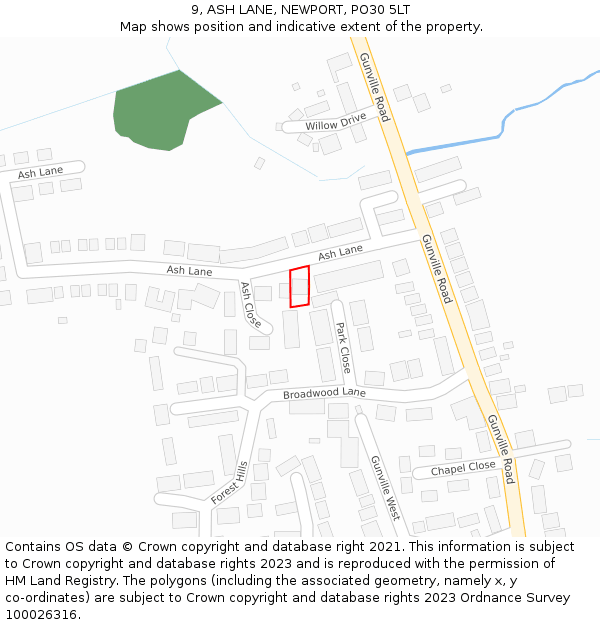 9, ASH LANE, NEWPORT, PO30 5LT: Location map and indicative extent of plot