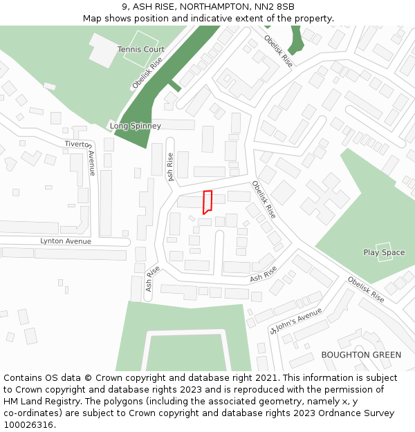 9, ASH RISE, NORTHAMPTON, NN2 8SB: Location map and indicative extent of plot