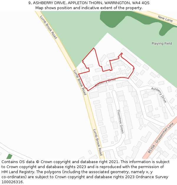 9, ASHBERRY DRIVE, APPLETON THORN, WARRINGTON, WA4 4QS: Location map and indicative extent of plot