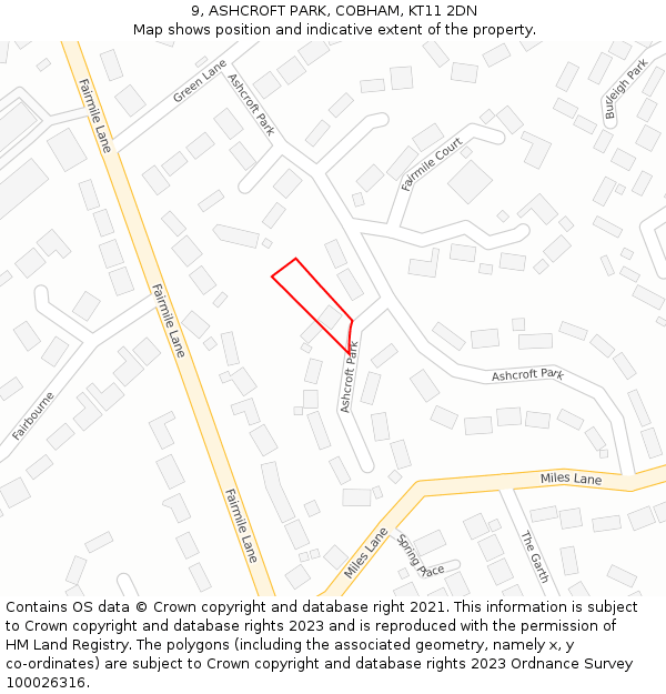 9, ASHCROFT PARK, COBHAM, KT11 2DN: Location map and indicative extent of plot