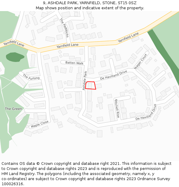 9, ASHDALE PARK, YARNFIELD, STONE, ST15 0SZ: Location map and indicative extent of plot