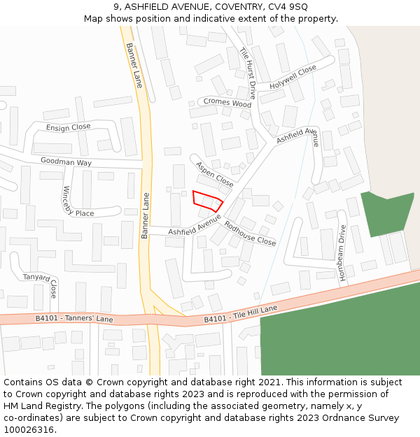 9, ASHFIELD AVENUE, COVENTRY, CV4 9SQ: Location map and indicative extent of plot