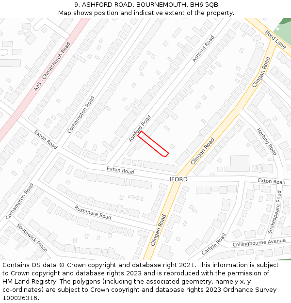 9, ASHFORD ROAD, BOURNEMOUTH, BH6 5QB: Location map and indicative extent of plot