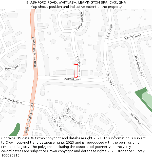 9, ASHFORD ROAD, WHITNASH, LEAMINGTON SPA, CV31 2NA: Location map and indicative extent of plot