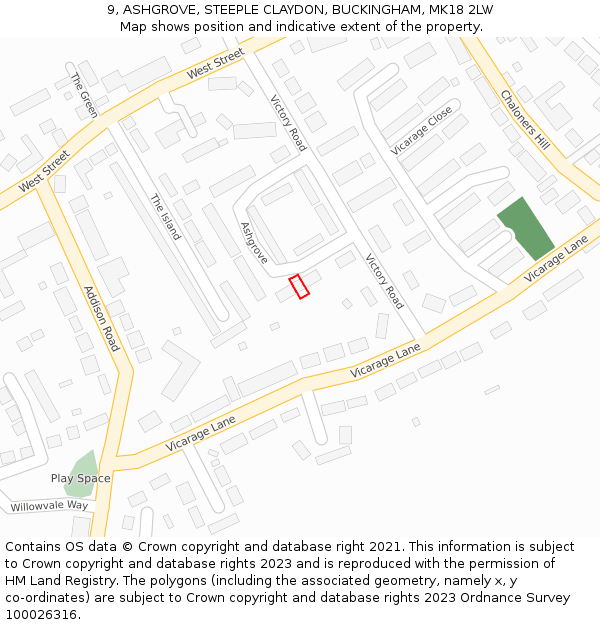 9, ASHGROVE, STEEPLE CLAYDON, BUCKINGHAM, MK18 2LW: Location map and indicative extent of plot