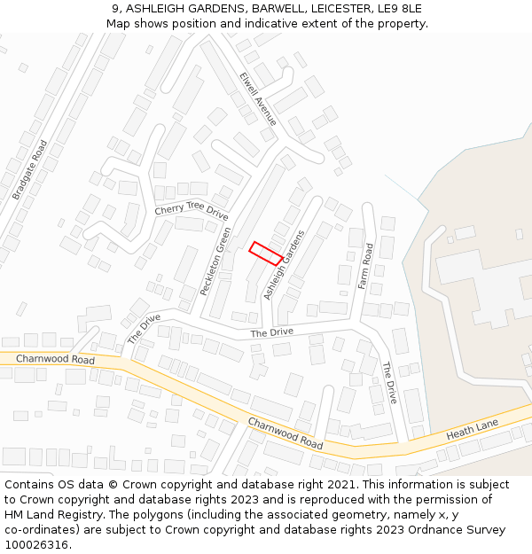 9, ASHLEIGH GARDENS, BARWELL, LEICESTER, LE9 8LE: Location map and indicative extent of plot