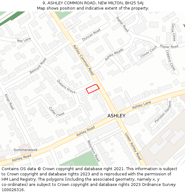 9, ASHLEY COMMON ROAD, NEW MILTON, BH25 5AJ: Location map and indicative extent of plot