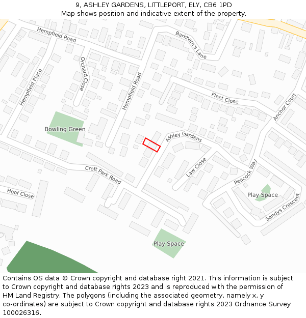 9, ASHLEY GARDENS, LITTLEPORT, ELY, CB6 1PD: Location map and indicative extent of plot