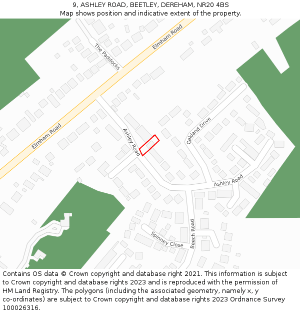 9, ASHLEY ROAD, BEETLEY, DEREHAM, NR20 4BS: Location map and indicative extent of plot