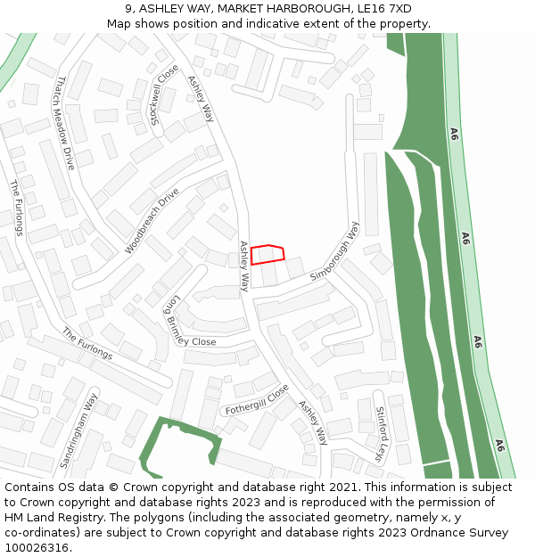 9, ASHLEY WAY, MARKET HARBOROUGH, LE16 7XD: Location map and indicative extent of plot