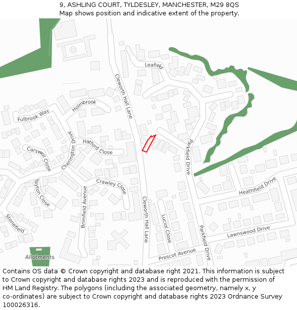 9, ASHLING COURT, TYLDESLEY, MANCHESTER, M29 8QS: Location map and indicative extent of plot