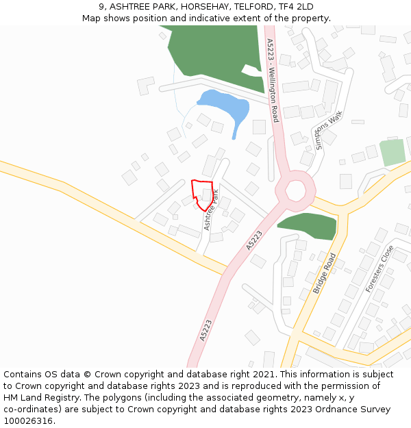 9, ASHTREE PARK, HORSEHAY, TELFORD, TF4 2LD: Location map and indicative extent of plot