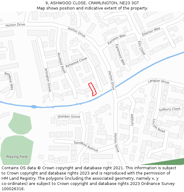 9, ASHWOOD CLOSE, CRAMLINGTON, NE23 3GT: Location map and indicative extent of plot