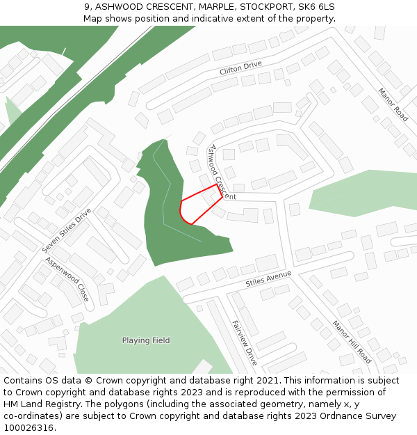 9, ASHWOOD CRESCENT, MARPLE, STOCKPORT, SK6 6LS: Location map and indicative extent of plot