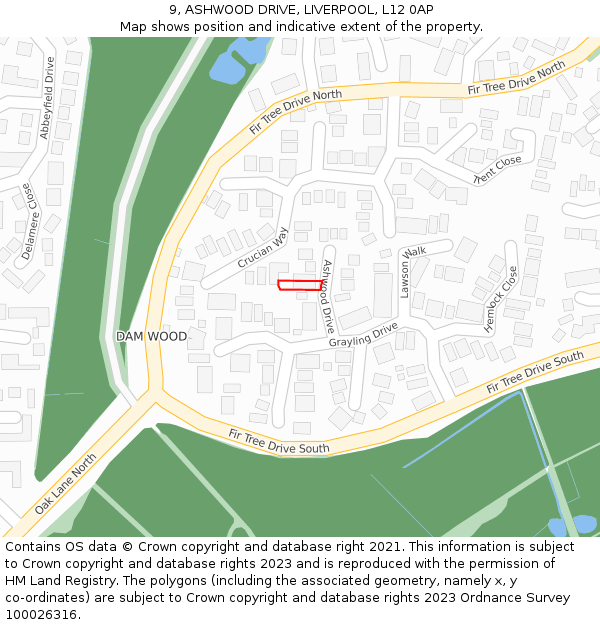 9, ASHWOOD DRIVE, LIVERPOOL, L12 0AP: Location map and indicative extent of plot