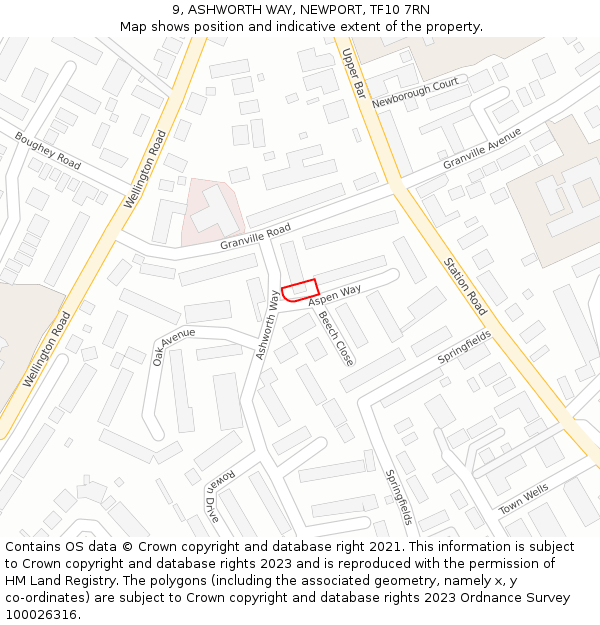 9, ASHWORTH WAY, NEWPORT, TF10 7RN: Location map and indicative extent of plot