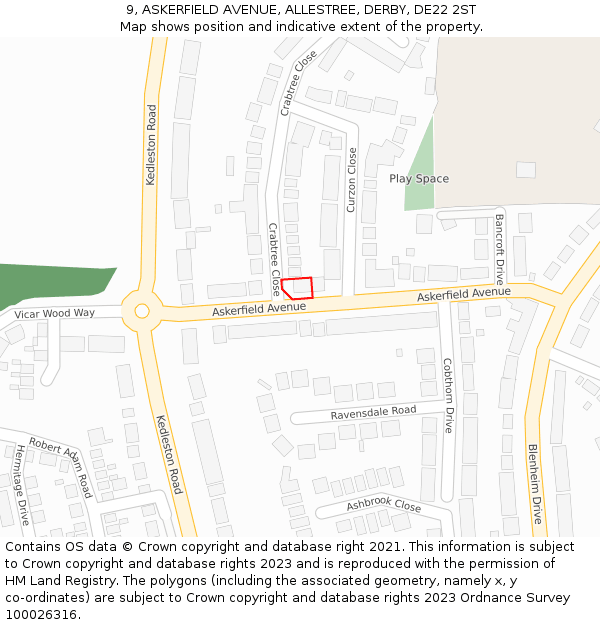 9, ASKERFIELD AVENUE, ALLESTREE, DERBY, DE22 2ST: Location map and indicative extent of plot