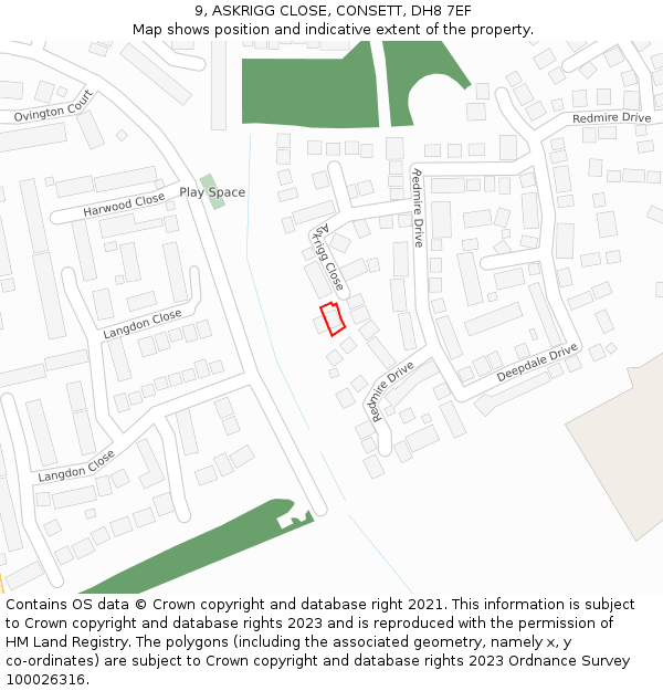 9, ASKRIGG CLOSE, CONSETT, DH8 7EF: Location map and indicative extent of plot