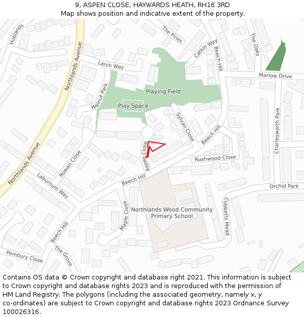 9, ASPEN CLOSE, HAYWARDS HEATH, RH16 3RD: Location map and indicative extent of plot