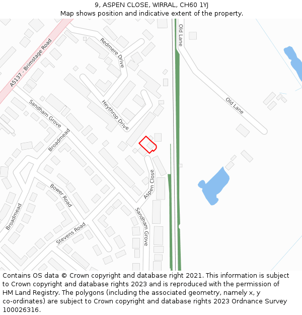 9, ASPEN CLOSE, WIRRAL, CH60 1YJ: Location map and indicative extent of plot