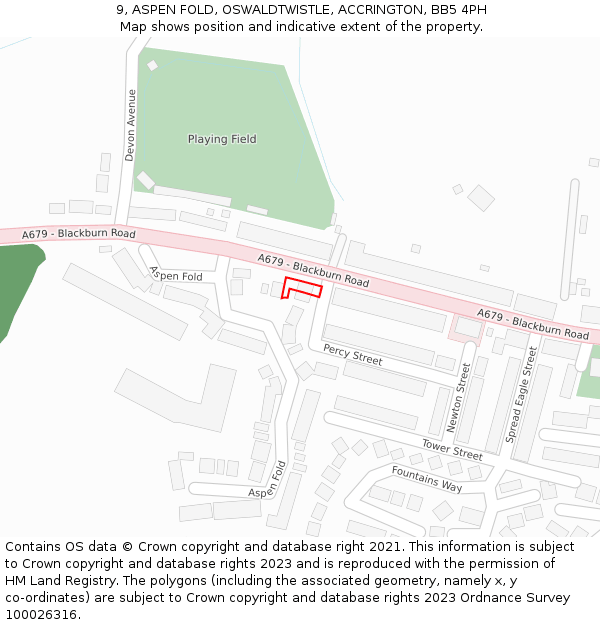 9, ASPEN FOLD, OSWALDTWISTLE, ACCRINGTON, BB5 4PH: Location map and indicative extent of plot