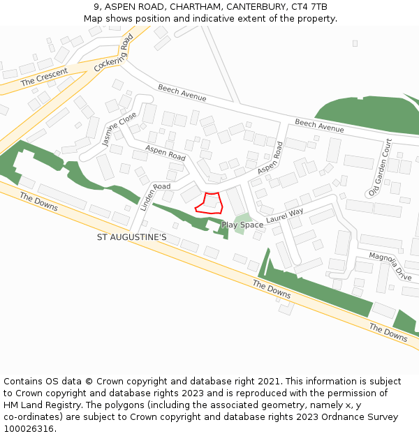9, ASPEN ROAD, CHARTHAM, CANTERBURY, CT4 7TB: Location map and indicative extent of plot