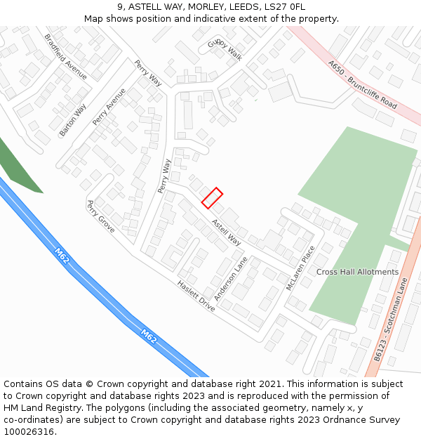 9, ASTELL WAY, MORLEY, LEEDS, LS27 0FL: Location map and indicative extent of plot