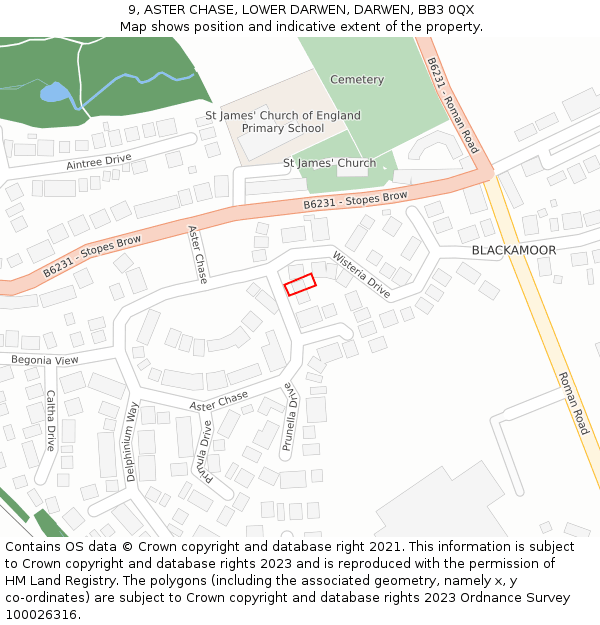 9, ASTER CHASE, LOWER DARWEN, DARWEN, BB3 0QX: Location map and indicative extent of plot