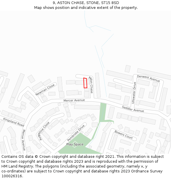 9, ASTON CHASE, STONE, ST15 8SD: Location map and indicative extent of plot