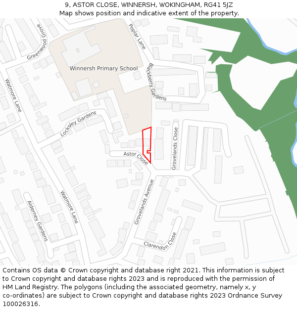 9, ASTOR CLOSE, WINNERSH, WOKINGHAM, RG41 5JZ: Location map and indicative extent of plot