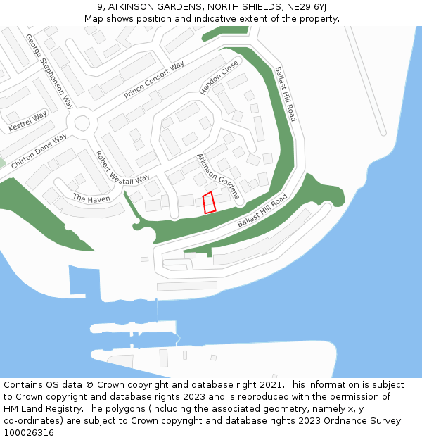 9, ATKINSON GARDENS, NORTH SHIELDS, NE29 6YJ: Location map and indicative extent of plot