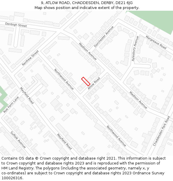 9, ATLOW ROAD, CHADDESDEN, DERBY, DE21 6JG: Location map and indicative extent of plot