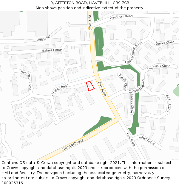 9, ATTERTON ROAD, HAVERHILL, CB9 7SR: Location map and indicative extent of plot