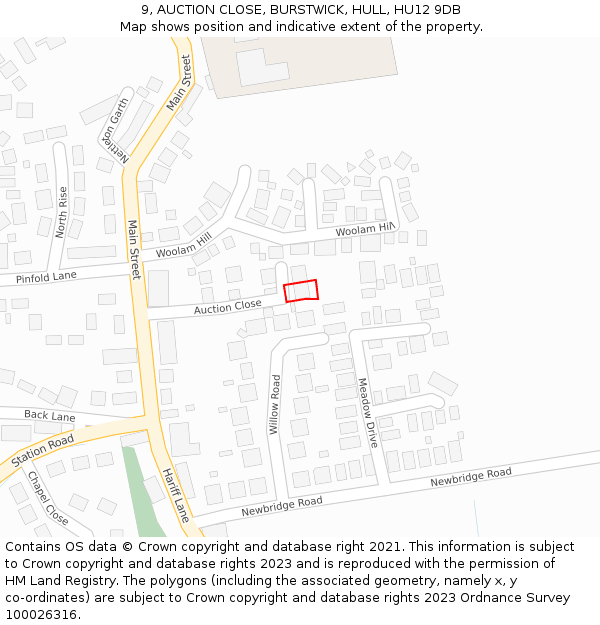 9, AUCTION CLOSE, BURSTWICK, HULL, HU12 9DB: Location map and indicative extent of plot