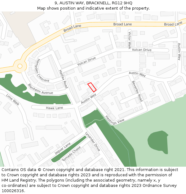 9, AUSTIN WAY, BRACKNELL, RG12 9HQ: Location map and indicative extent of plot