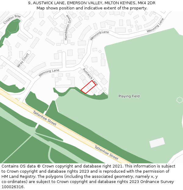 9, AUSTWICK LANE, EMERSON VALLEY, MILTON KEYNES, MK4 2DR: Location map and indicative extent of plot