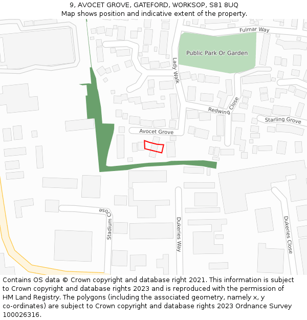 9, AVOCET GROVE, GATEFORD, WORKSOP, S81 8UQ: Location map and indicative extent of plot