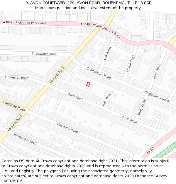 9, AVON COURTYARD, 120, AVON ROAD, BOURNEMOUTH, BH8 8SF: Location map and indicative extent of plot